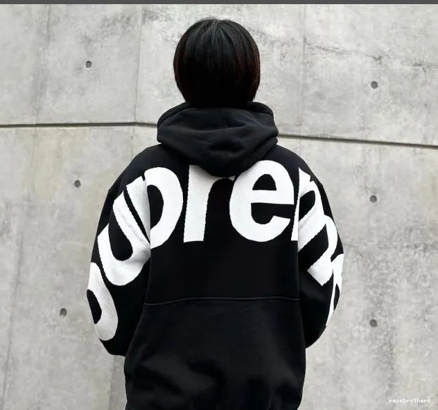 LOGO LOGO BIG L S Black Grey JACQUARD HOODED Hoodie Sweatshirt M XL Back Big SWEATSHIRT 0805